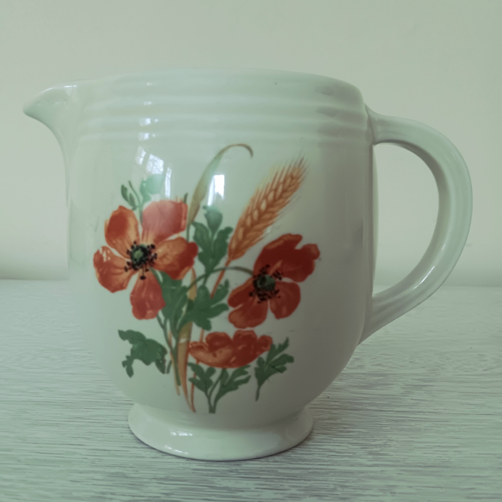 Hall's Kitchenware Vintage 1930s Pale Yellow Wild Poppy & Wheat Ceramic Pitcher
